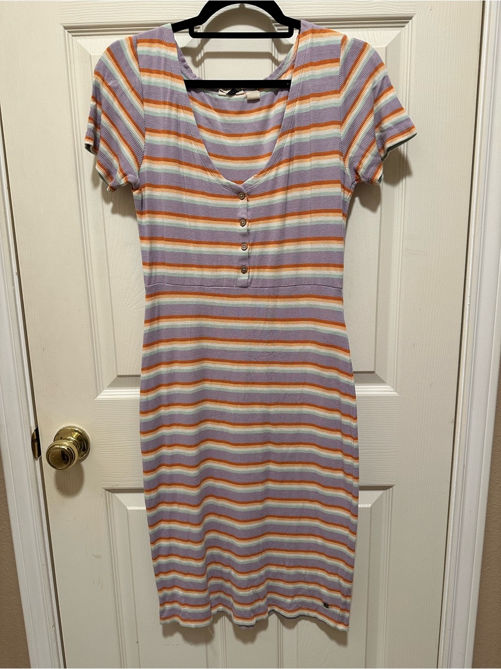 Roxy Lavender, Orange & White Striped Midi Knit Dress